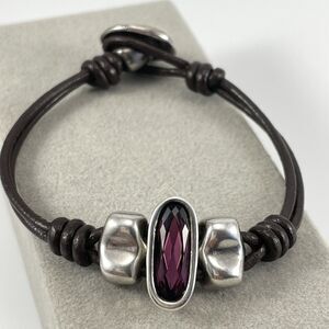 Uno De 50 Purple Crystal Glass Black Leather 925 Sterling Silver Gothic Bold